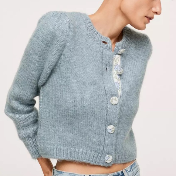 NWT NWT MANGO MNG BLUE MATILDA CHUNKY KNIT CARDIGAN SWEATER SZ M - Picture 2 of 10